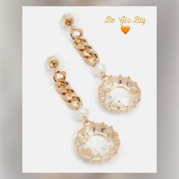 DANNIJO Authentic Sawyer Edgy Gold Chain Link Pearls & Crystals Loop Earrings - Picture 7 of 12